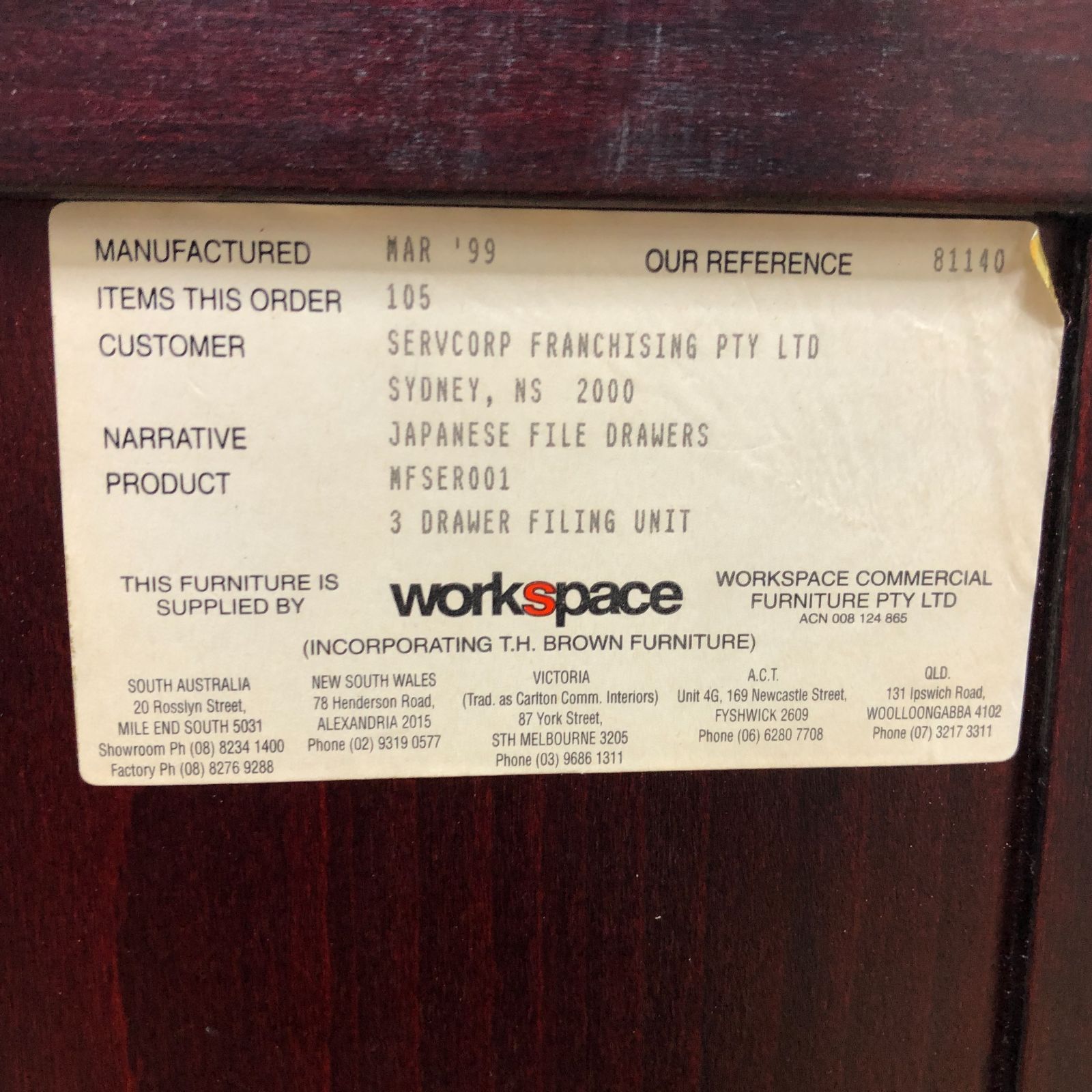 Workspace 木製 3段ファイルキャビネット 鍵付き 書類棚