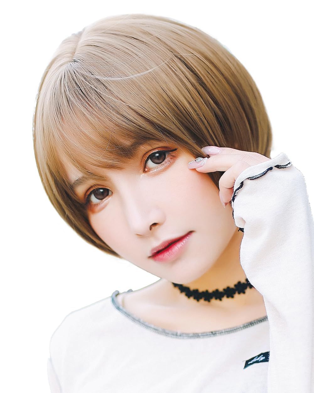 ライトブラウン [TefuRe] ウィッグ ショート ボブ 耐熱 フルウィッグ 黒髪 ブラウン グレー ブルー 自然 丸いシルエット ウィッグネット 付 ラウンドショート ライトブラウン D-3110-Lbr