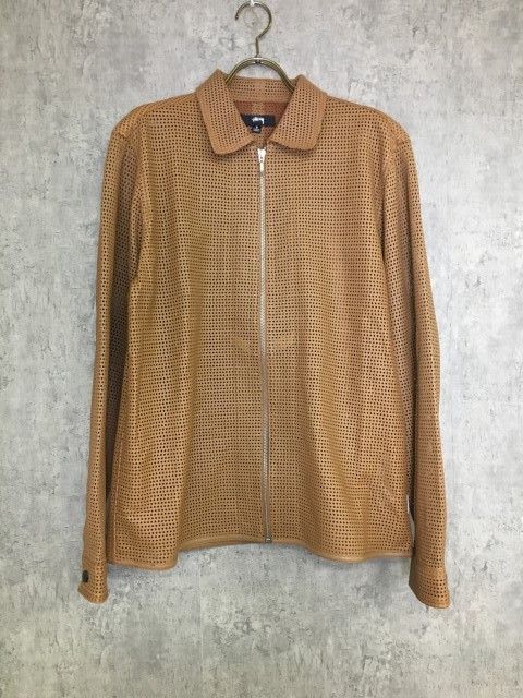 中古】SU24 STUSSY ｽﾃｭｰｼｰ Zip Shirt Perforated Leather ｼﾞｯﾌﾟｼｬﾂ ﾊﾟｰ