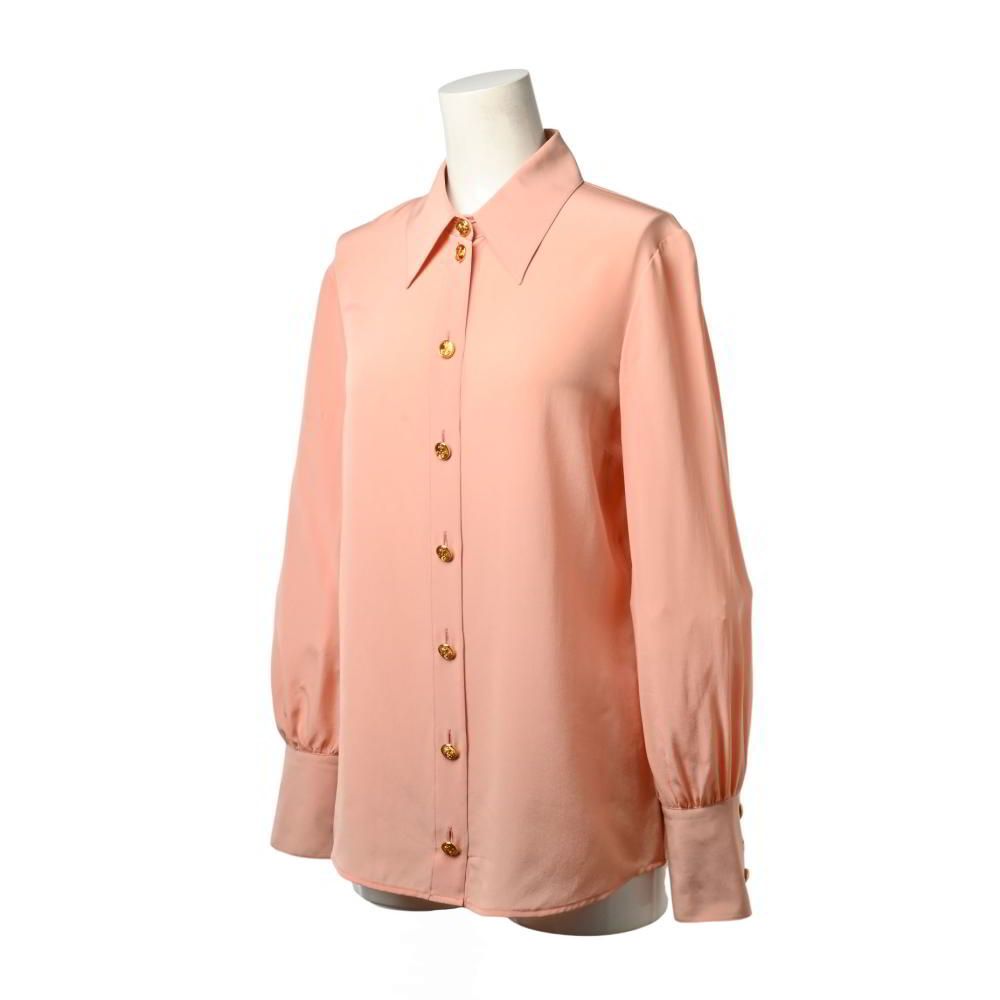 【美品】GUCCI チェーンパターン シルク長袖シャツブラウス42 GUCCI 609469 シルク シャツ ブラウス 金ボタン14個付き - メルカリ