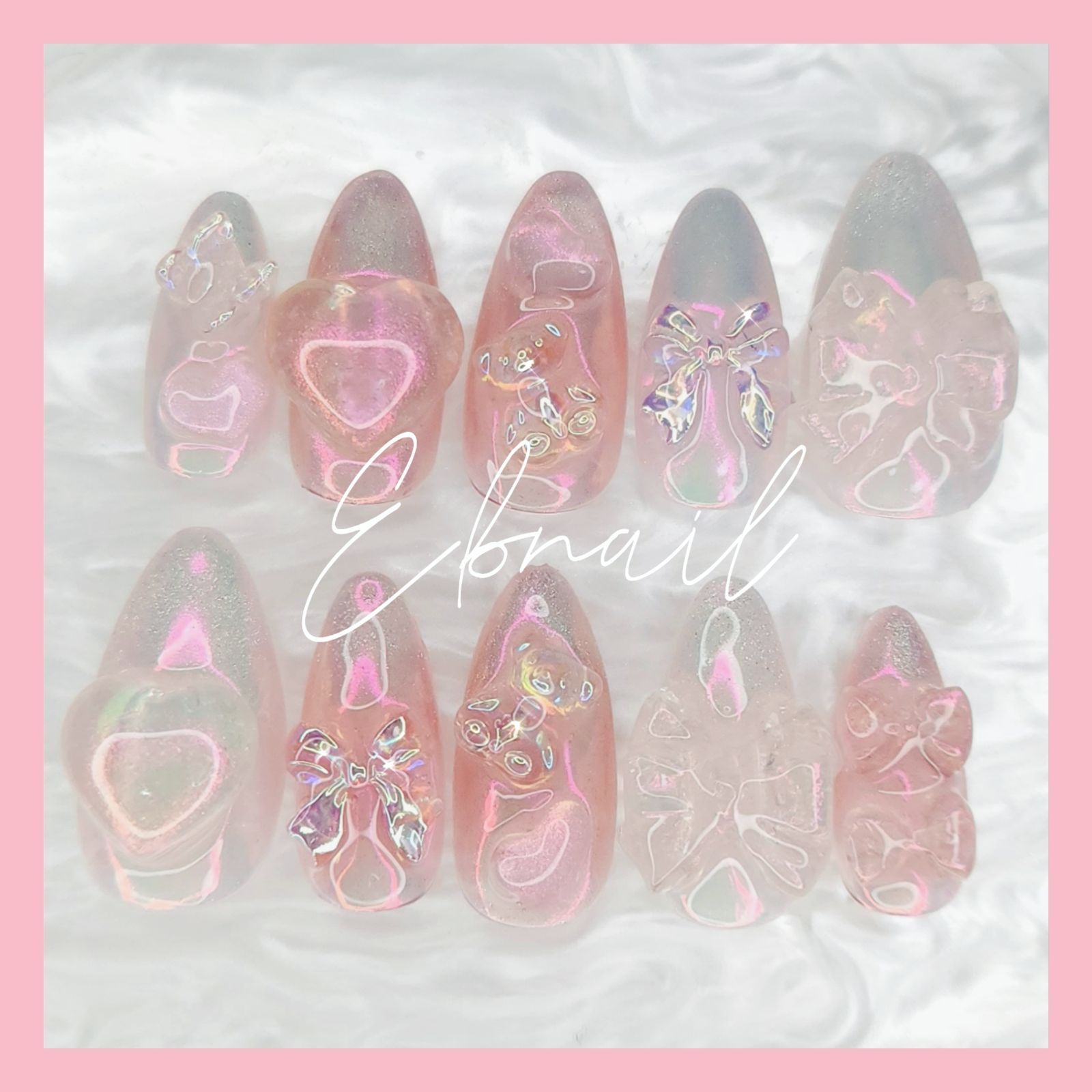 ネイルチップ ミディアムアーモンド オーロラ うるうるネイル 氷ネイル  