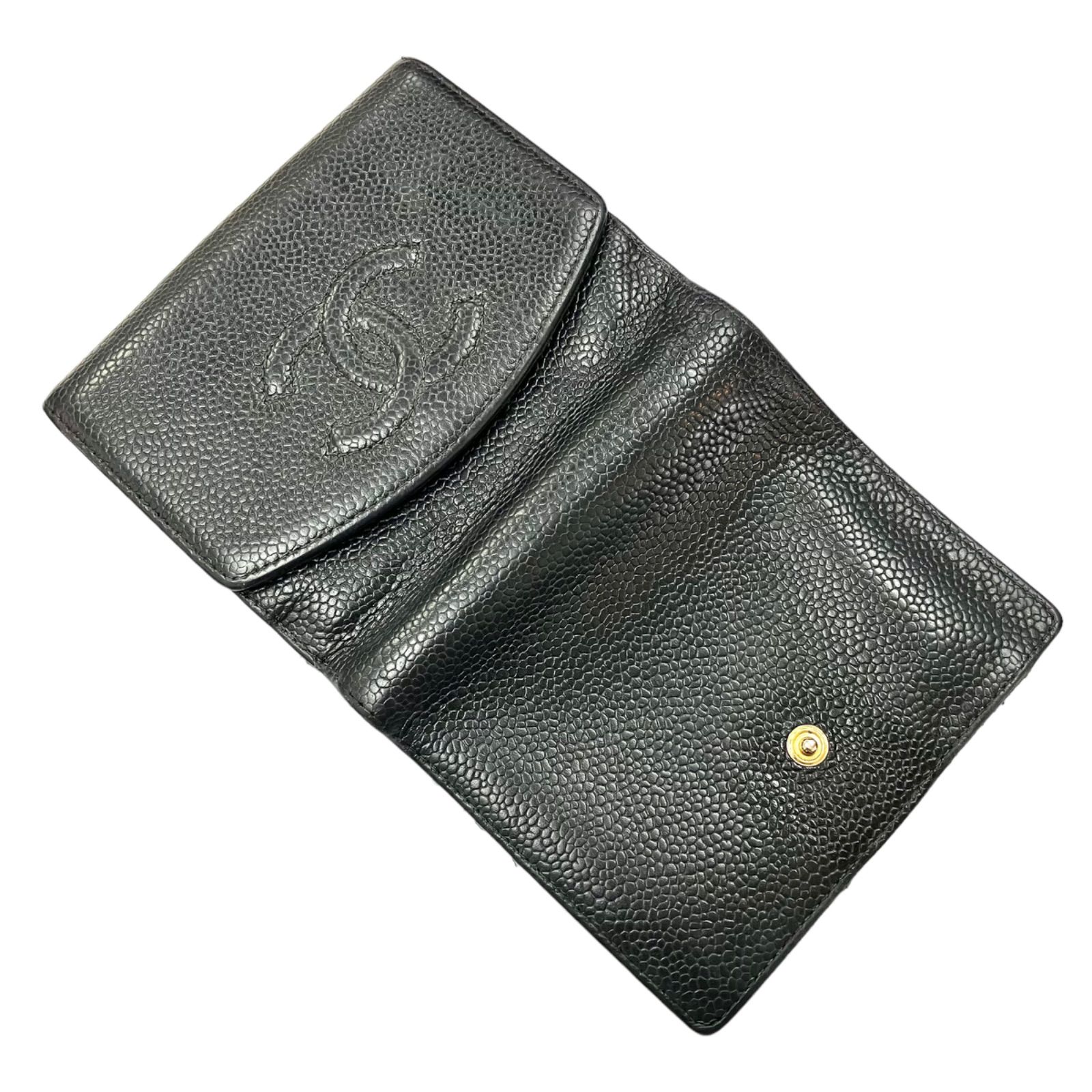 CHANEL シャネル キャビアスキン ココマーク2つ折り財布 訳あり CHANEL シャネル 財布 ココマーク レディース ブランド 二つ折り