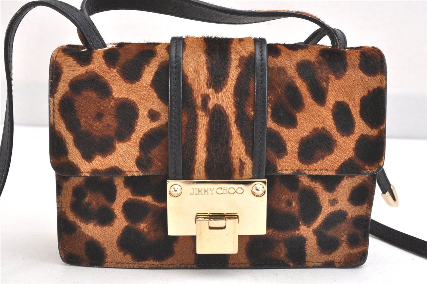 JIMMY CHOO ジミーチュウ レオパード柄 ハラコ 3Way ショルダーハンドバッグ ブラウン 2456N