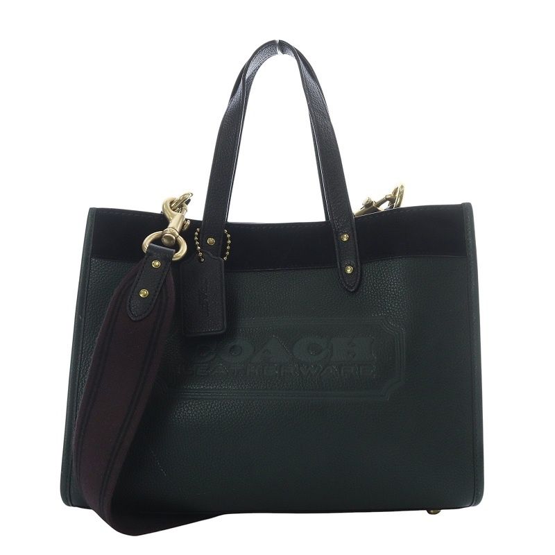 コーチ COACH フィールドトート 30 ブロック ウィズ コーチ バッジ ハンドバッグ ショルダーバッグ 2way 斜め掛け レザー スエード ダークグリーン ブラック ダークブラウン C6035 |YO2