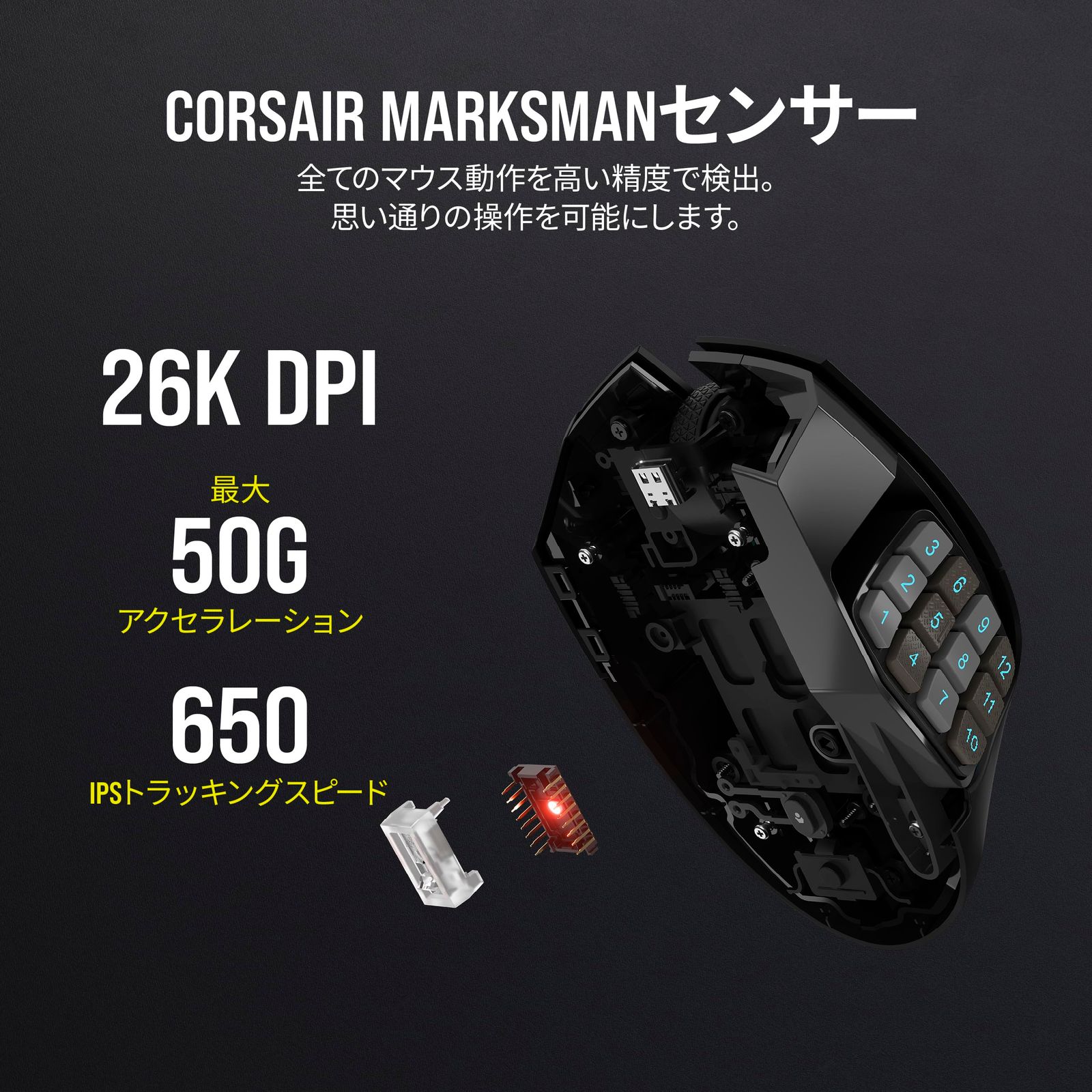 CORSAIR SCIMITAR ELITE WIRELESS 有線・無線接続対応 ゲーミングマウス CH-9314311-AP MS681 Wireless Elite Scimitar a Yellow IGN
