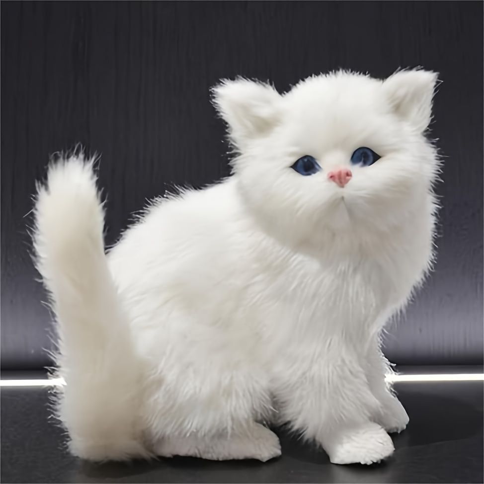 リアル 白猫 16cm 置物 かわいい ホワイト 動物像 フェイク