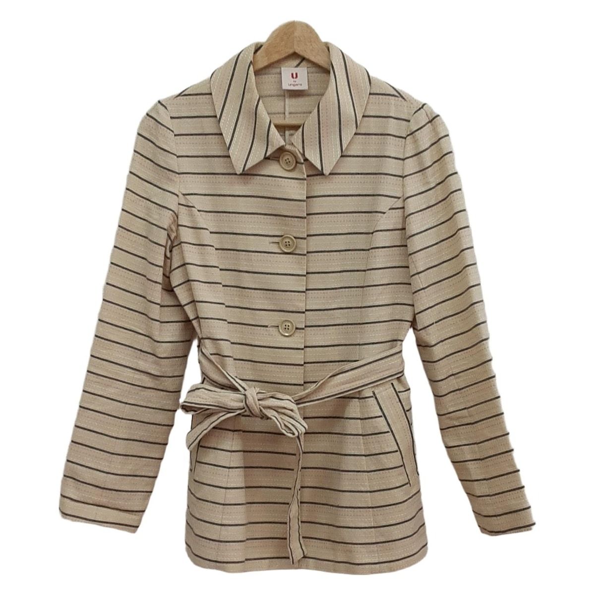 U by ungaro ユーバイウンガロ コート サイズ40 M レディース - ベージュ×黒×マルチ 長袖 ボーダー ステッチ 春 秋