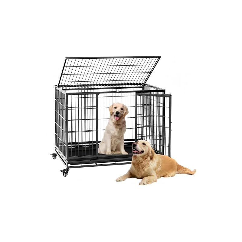 犬のケージ 屋根付き 95*62*90cm ブラック ペットケージ サークル 犬