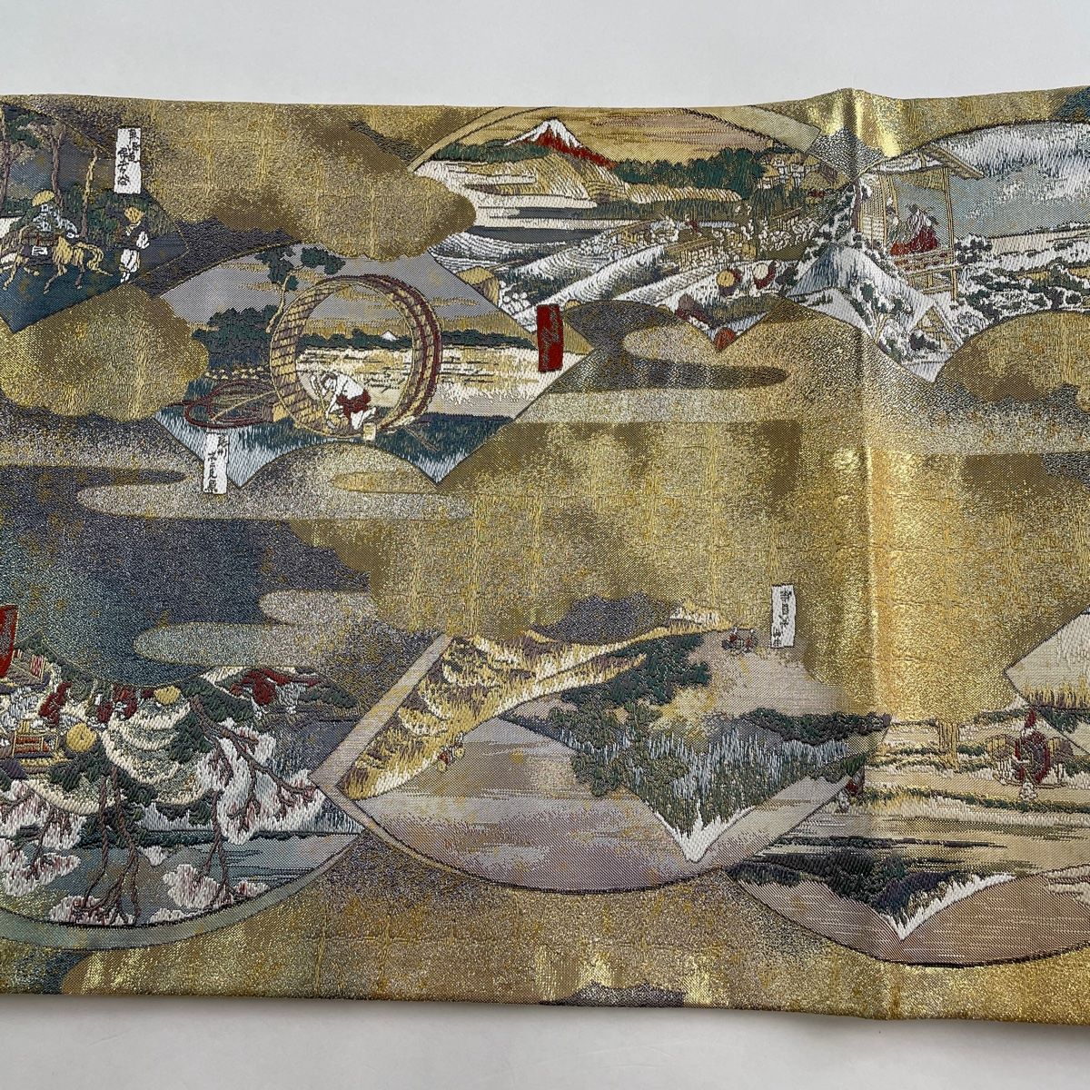 袋帯 美品 秀品 富嶽三十六景 全三景の壱 風雲雄姿の景 本金箔
