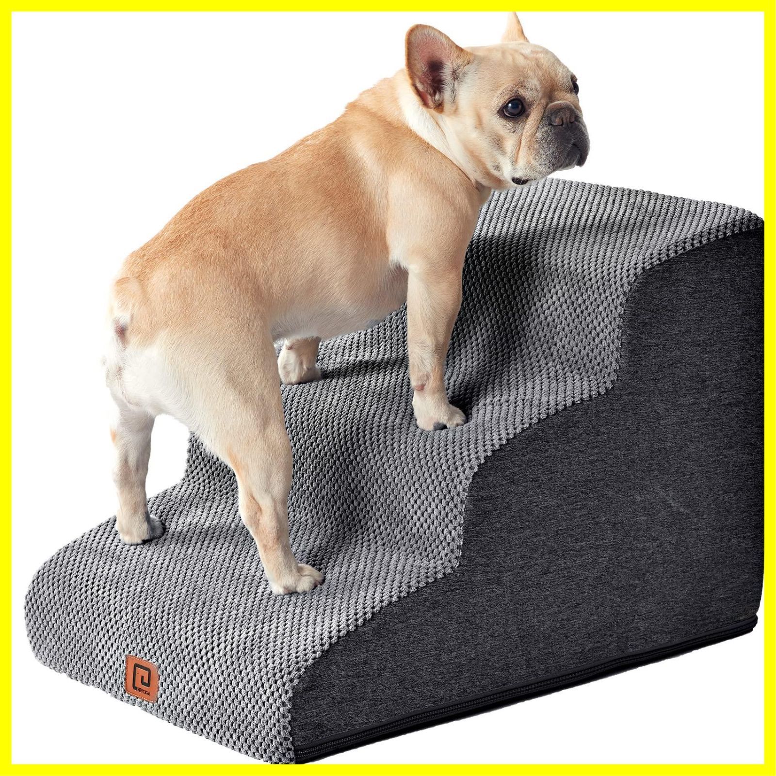 滑り止め付き 高密度 安定性 スロープ カバー取り外し可能 犬 犬 洗える ドッグステップ ペット階段 小型犬適用 ステップ 階段 (3段グレー) EHEYCIGA