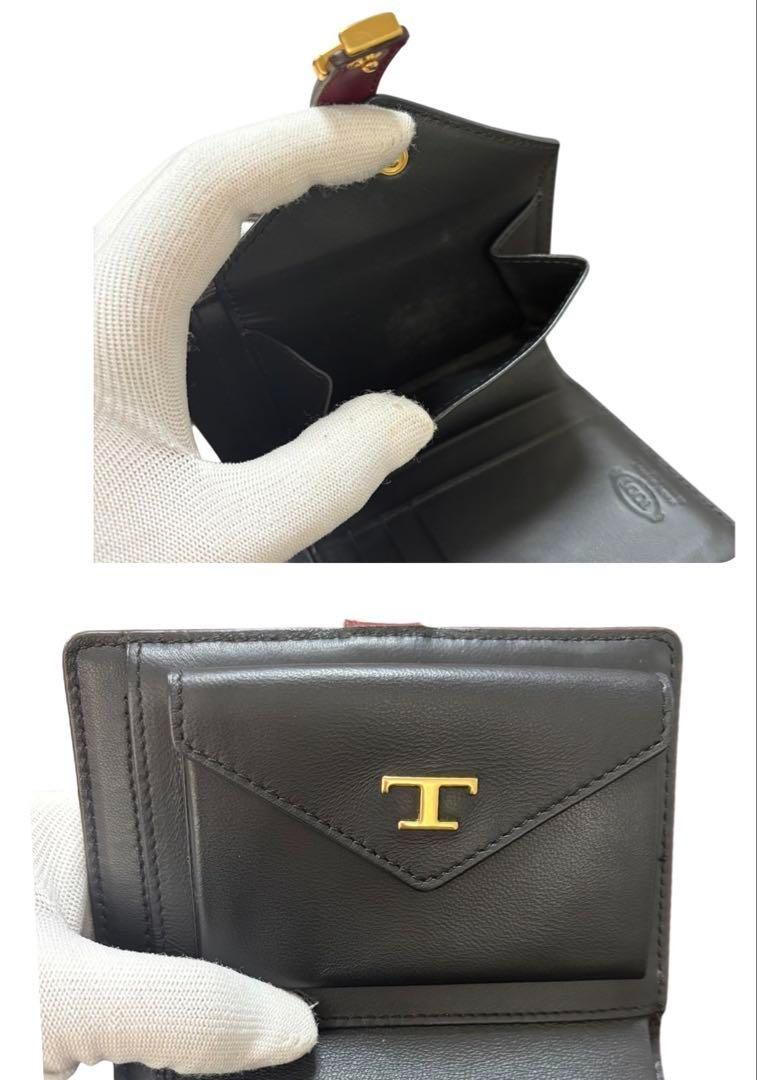 極美品 TOD'S トッズ Tタイムレス 財布 二つ折り ストラップ