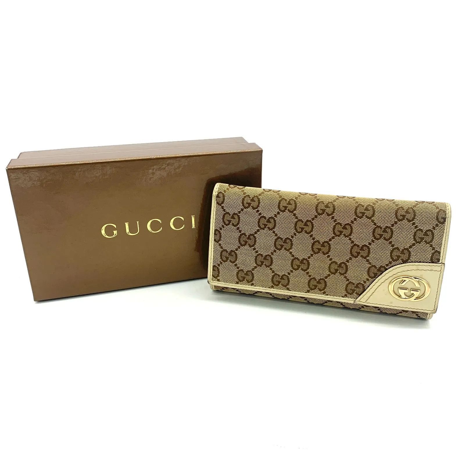 ▽GUCCI グッチ GGキャンバス 三つ折り 長財布 181595 ベージュ - メルカリ