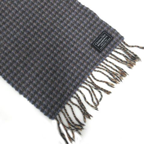 CHRISTIAN DIOR チェック柄マフラー Christian Dior 100% Acrylic Cashmaire TM Tasseled Plaid Red Black