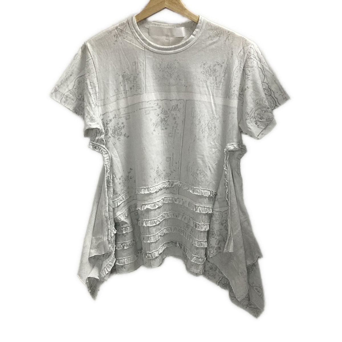 tao タオ 半袖カットソー サイズM レディース - ライトグレー×グレー クルーネック フリル 花柄