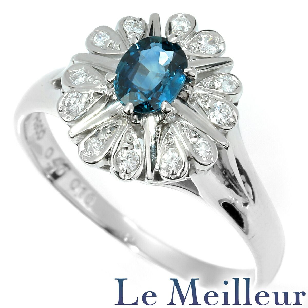 ティファニー　ダイヤモンド&サファイア　フラワーモチーフリング　8.5号　Ꮶ18 ティファニー ダイヤモンド&サファイア フラワーモチーフリング