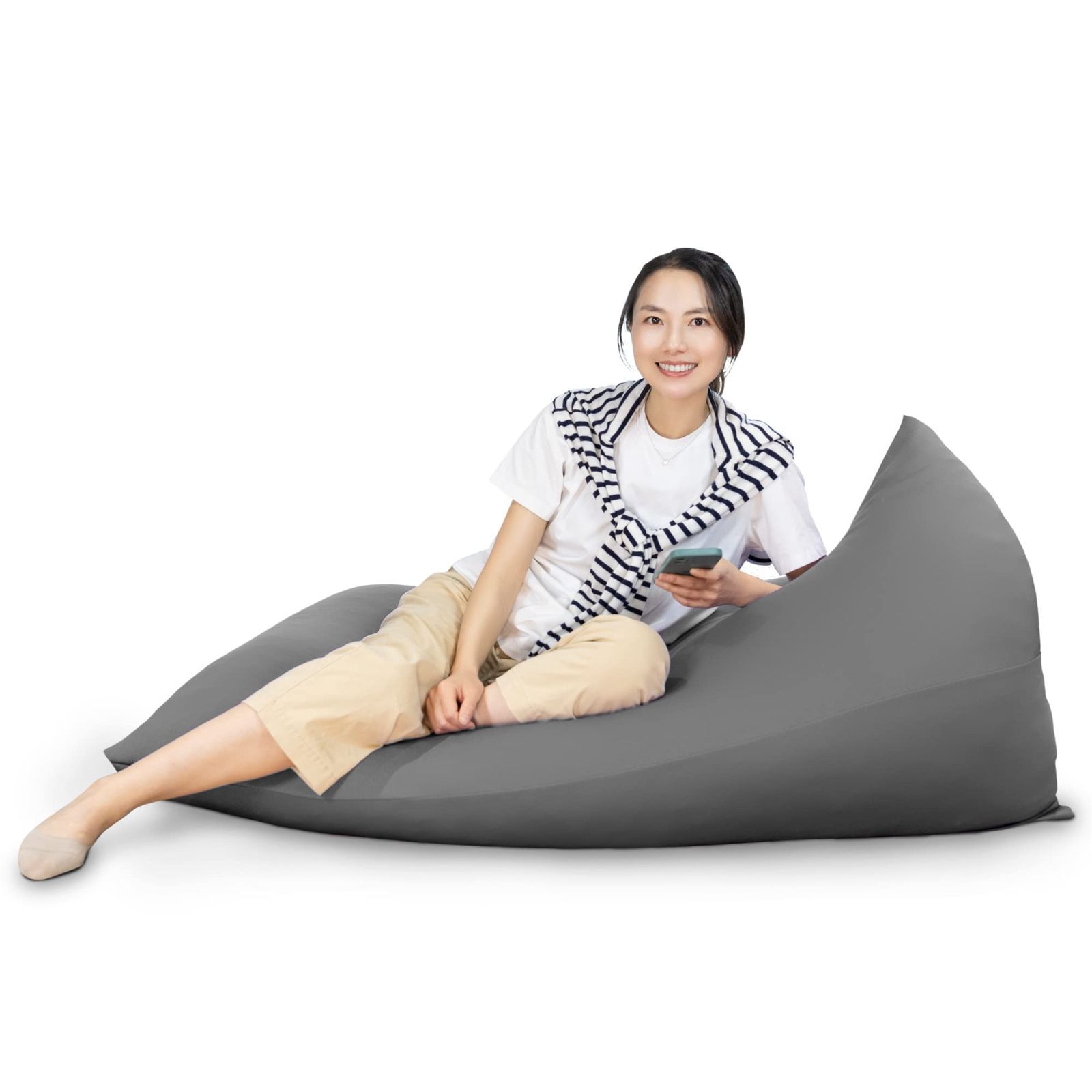 ビーズクッション 特大 幅120×奥行80×高さ75cm 体にフィットするクッション 人をダメにする 疲労解消 カバー取り外し可能 補充可能 伸縮ソファー グレー