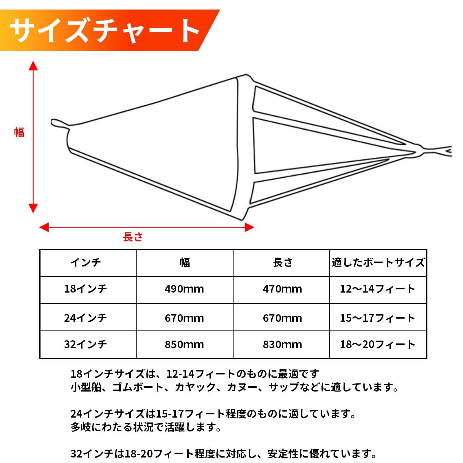 シーアンカー　パラシュートアンカー　3XL-218 255X145cm 28-40FT　流し釣りボート シーアンカー パラシュートアンカー 3XL 255X145cm 28-50FT シー