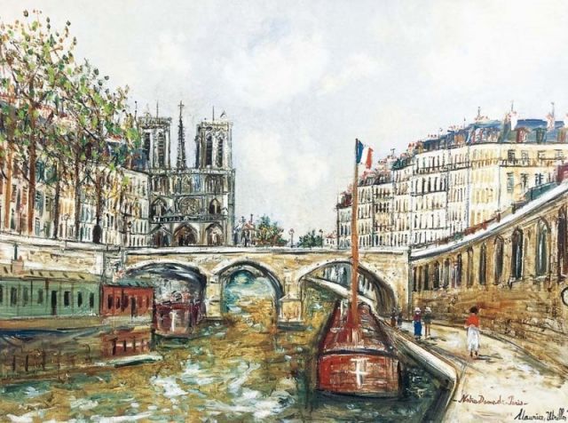 フランス　油絵　ユトリロ 絵画 額入り 壁掛け F4 モーリス ユトリロ 複製画 額飾り 1枚