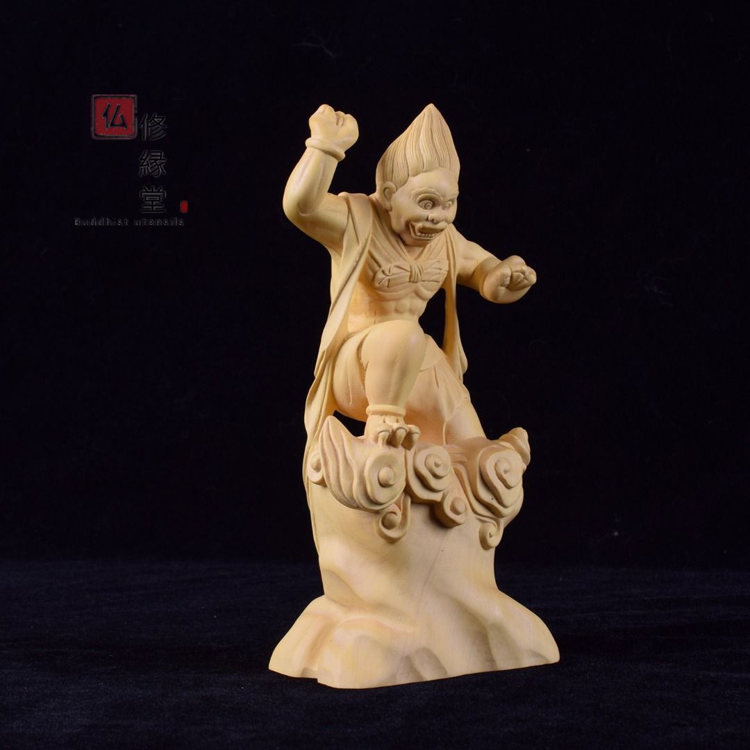 修縁堂】高品質 木彫仏像 火神立像 彫刻 仏教工芸 柘植材 仏師で仕上げ 