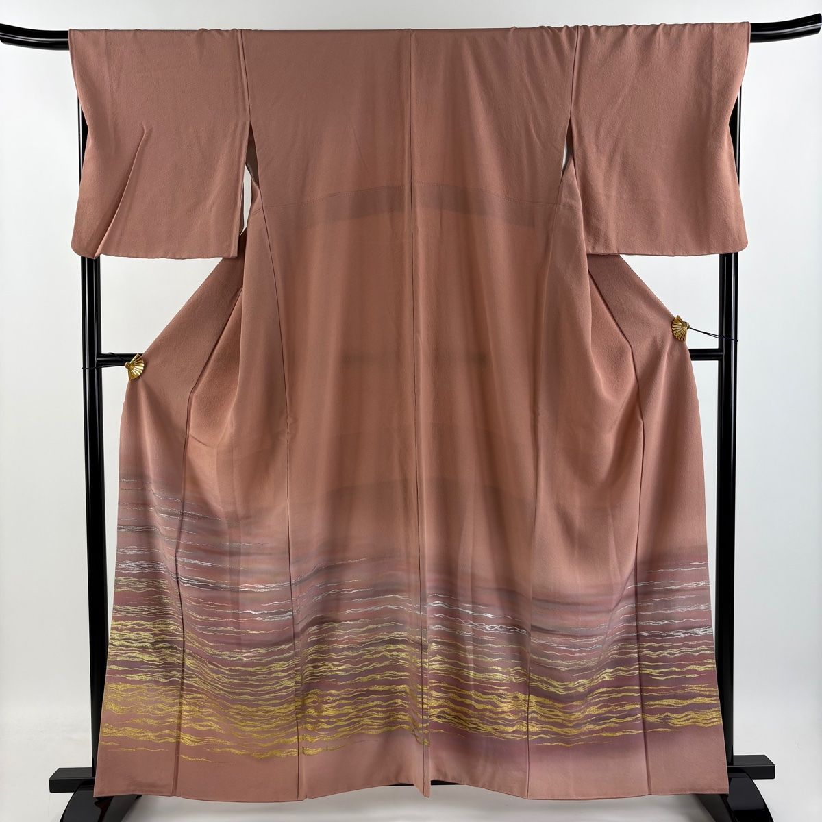 付下げ 美品 秀品 160.5cm 62cm 正絹 付下げ 身丈160cm 裄丈64cm M 袷 松 遠山 金銀彩 ぼかし 青灰色