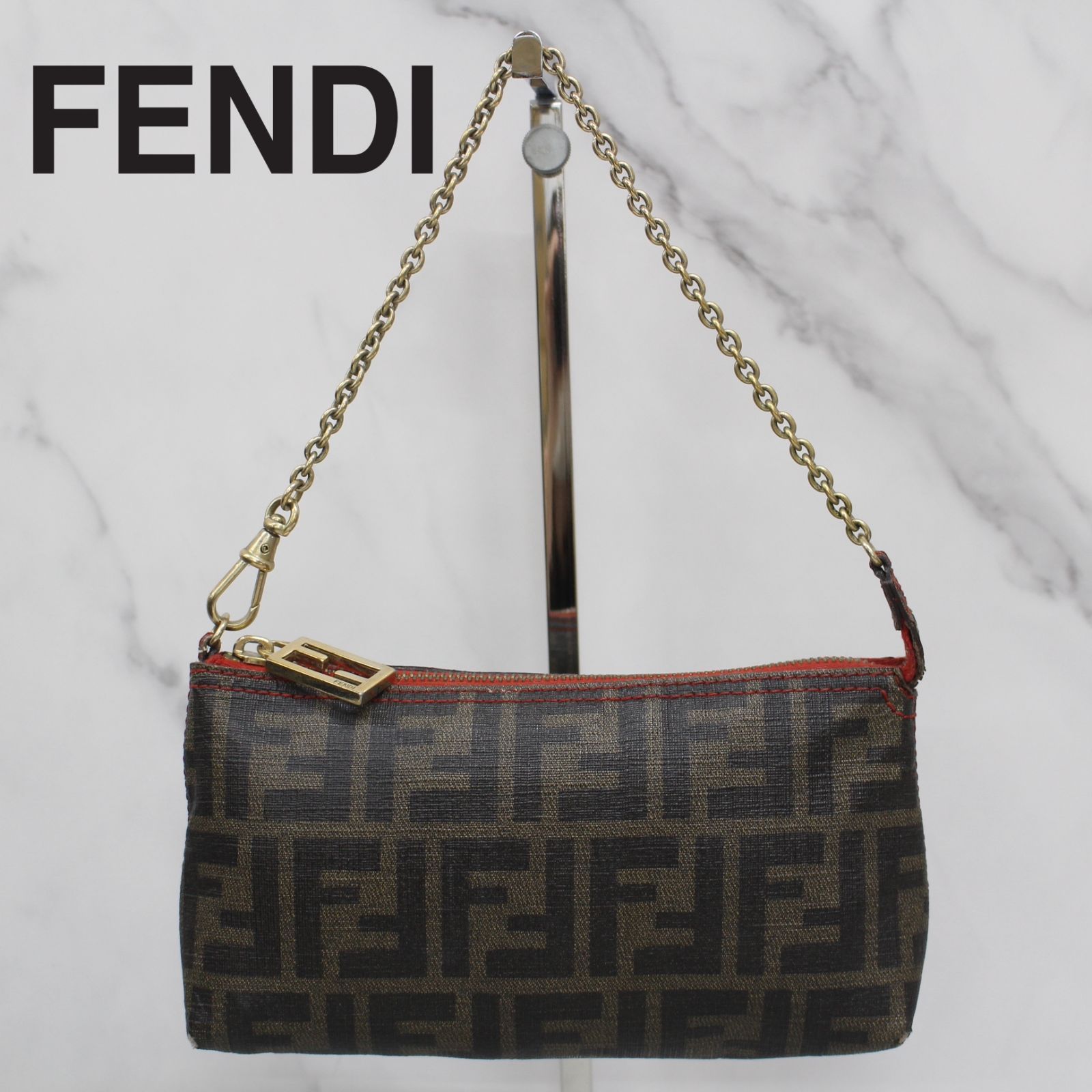 S720)FENDI ズッカ柄 アクセサリーポーチ チェーンバッグ フェンディ 