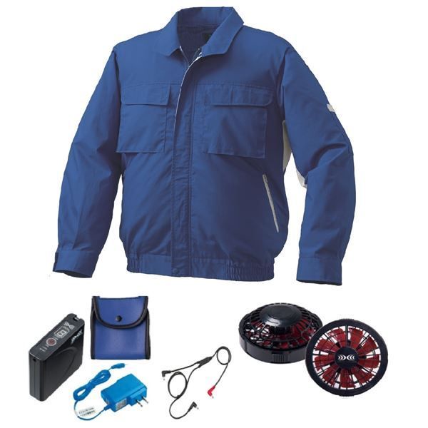 KU91910 空調服 R 綿・ポリ混紡 脇下マチ付きII FAN2200BR・RD9261・LISUPER1セット ネイビー×ブルー 4L 【北海道・沖縄・離島配送不可】 KU91910 空調服 R 綿・ポリ混紡 脇下マチ付きII FAN2200BR・RD9261