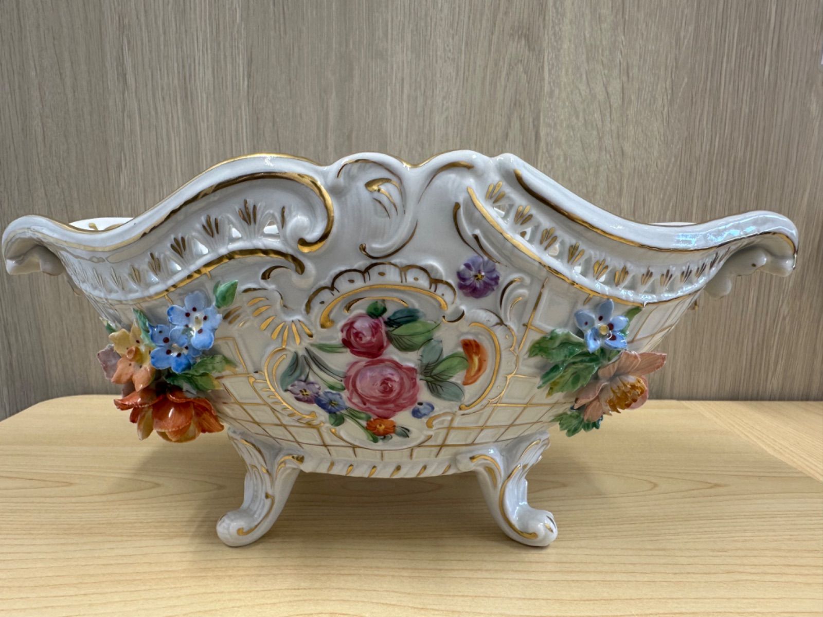 ドレスデン 花文金彩透かしバスケット コンポート 菓子器 dresden