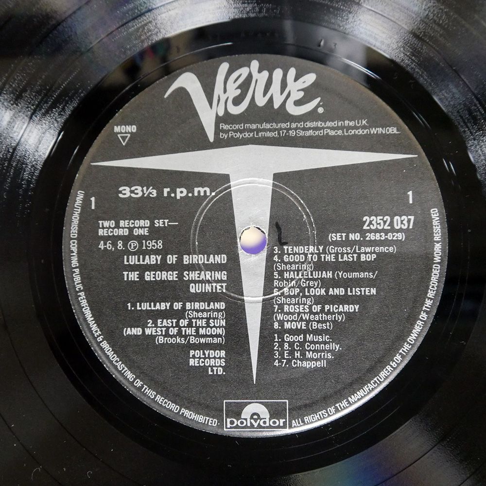 英 UK盤 GEORGE SHEARING QUINTET/LULLABY OF BIRDLAND/VERVE
