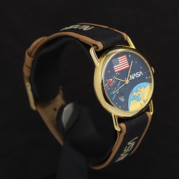 稼働 NASA QZ 宇宙柄文字盤 ラウンド ゴールド レディース腕時計