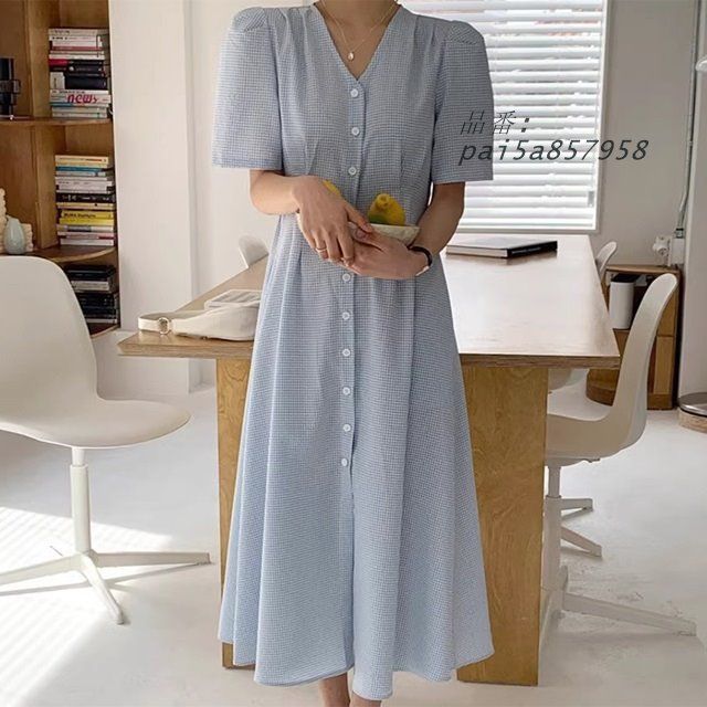 シャツワンピース ロング 半袖 ワンピース 春 カジュアル 夏 ウエストリボン ワンピース 春 レディース きれいめ ワンピース Vネック チェック柄 pai5a857958