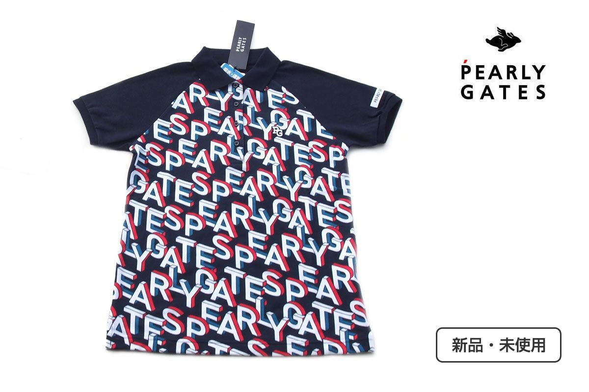 ｜♥｜パーリーゲイツ｜pearly gates｜PG PROシリーズ 総柄ロゴ メッシュ調 半袖ポロシャツ｜レディース ゴルフウェア｜0｜NVY