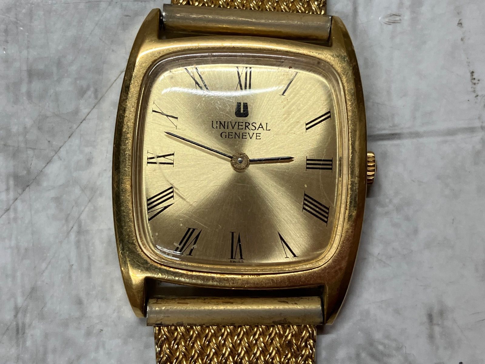 稼働品 ユニバーサル・ジュネーブ 自動巻き 角型 ゴールド文字盤 ユニセックス ユニバーサルジュネーブ UNIVERSAL Geneve ゴールド 手巻き 機械式