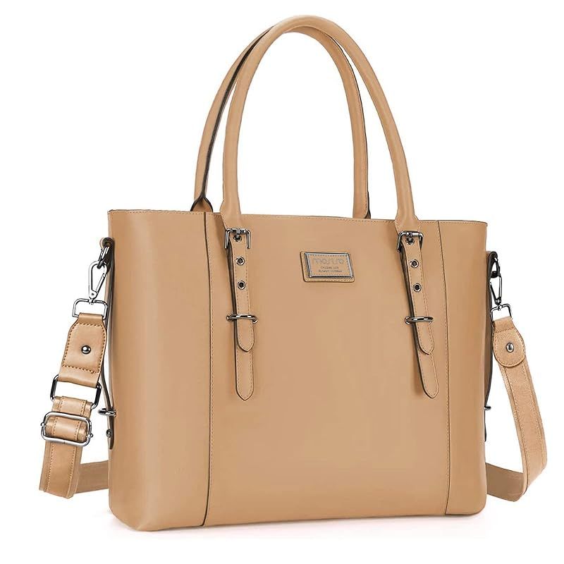 新着商品 MOSISO ラップトップトートバッグ 女性用 17-17.3 インチ 防水 PUレザー 手提げバッグ|ショルダーバッグ 杏色 0
