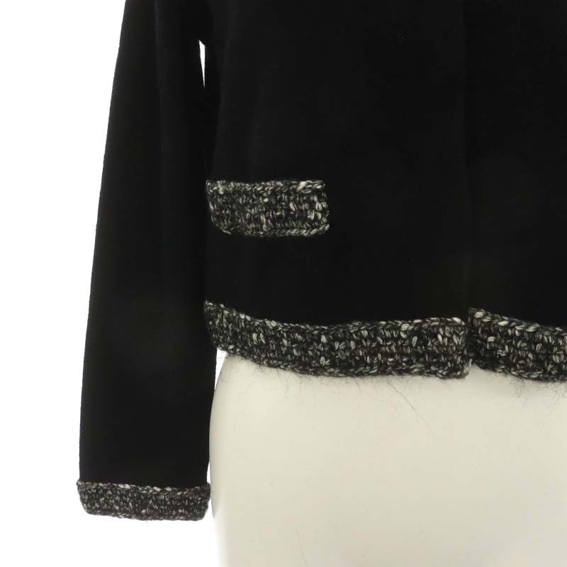[PAULE KA] ニットジャケット 黒 ポールカ PAULE KA ジャケット ノーカラー ニット アルパカ ウール混 S