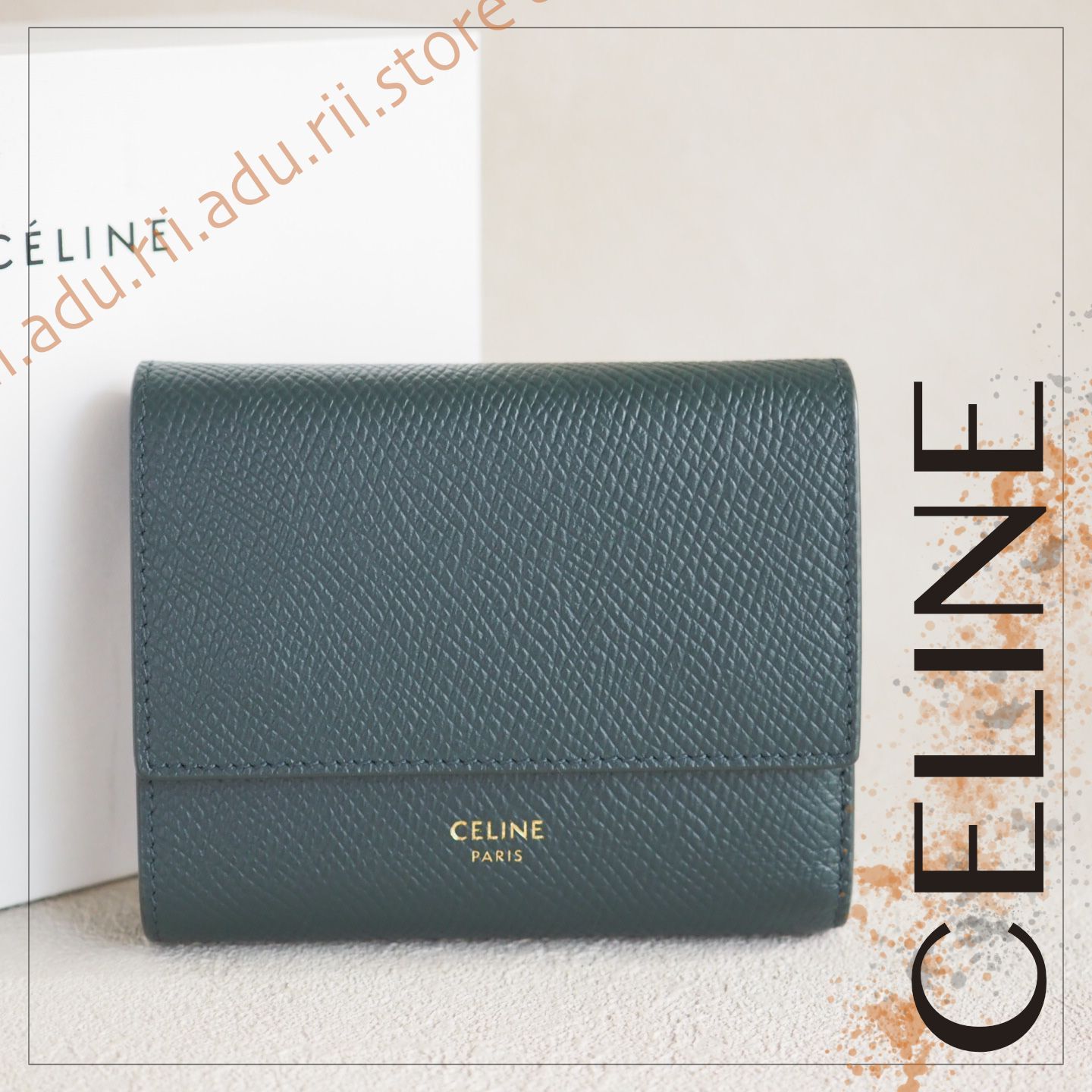 CELINE ダークグリーン 三つ折り財布