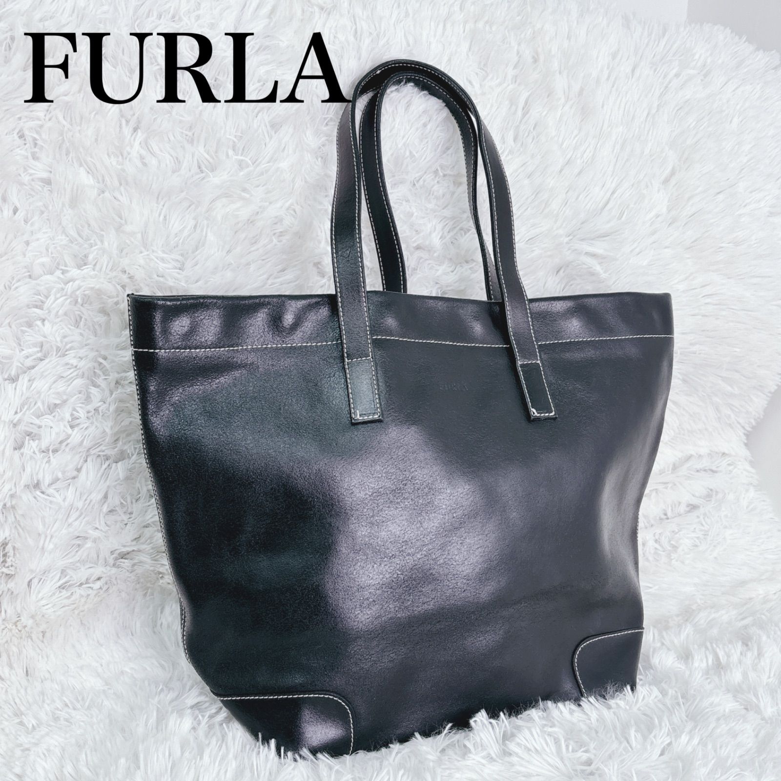 FURLA フルラ 黒 レザー トートバッグ メンズ A4 通勤鞄 営業鞄