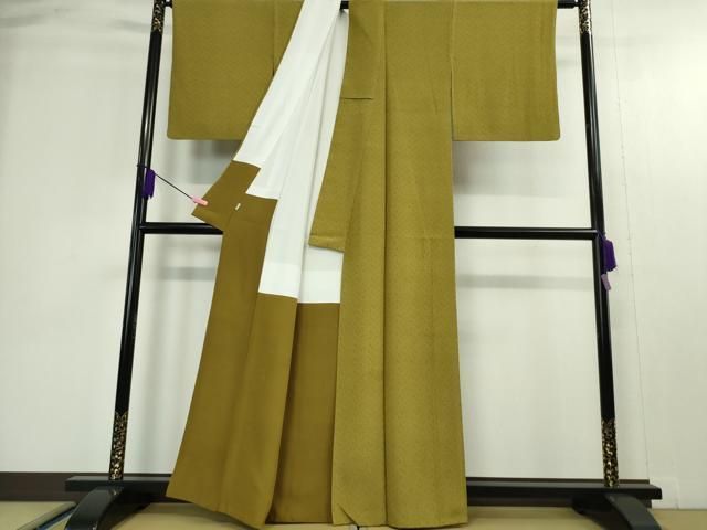 平和屋本店■極上　重要無形文化財　人間国宝　中村勇二郎　江戸小紋　古代菊　菜種油色　小田急百貨店扱い　逸品　DZAA4625kh5 平和屋本店□極上 重要無形文化財 人間国宝 中村勇二郎 江戸小紋 古代