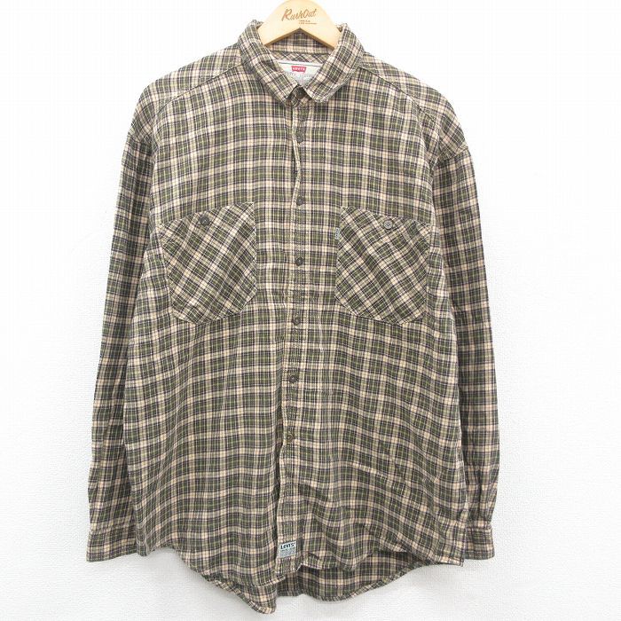 XL/古着 リーバイス Levis 長袖 フランネル シャツ メンズ 00s コットン ベージュ他 カーキ チェック 23sep28 中古 トップス