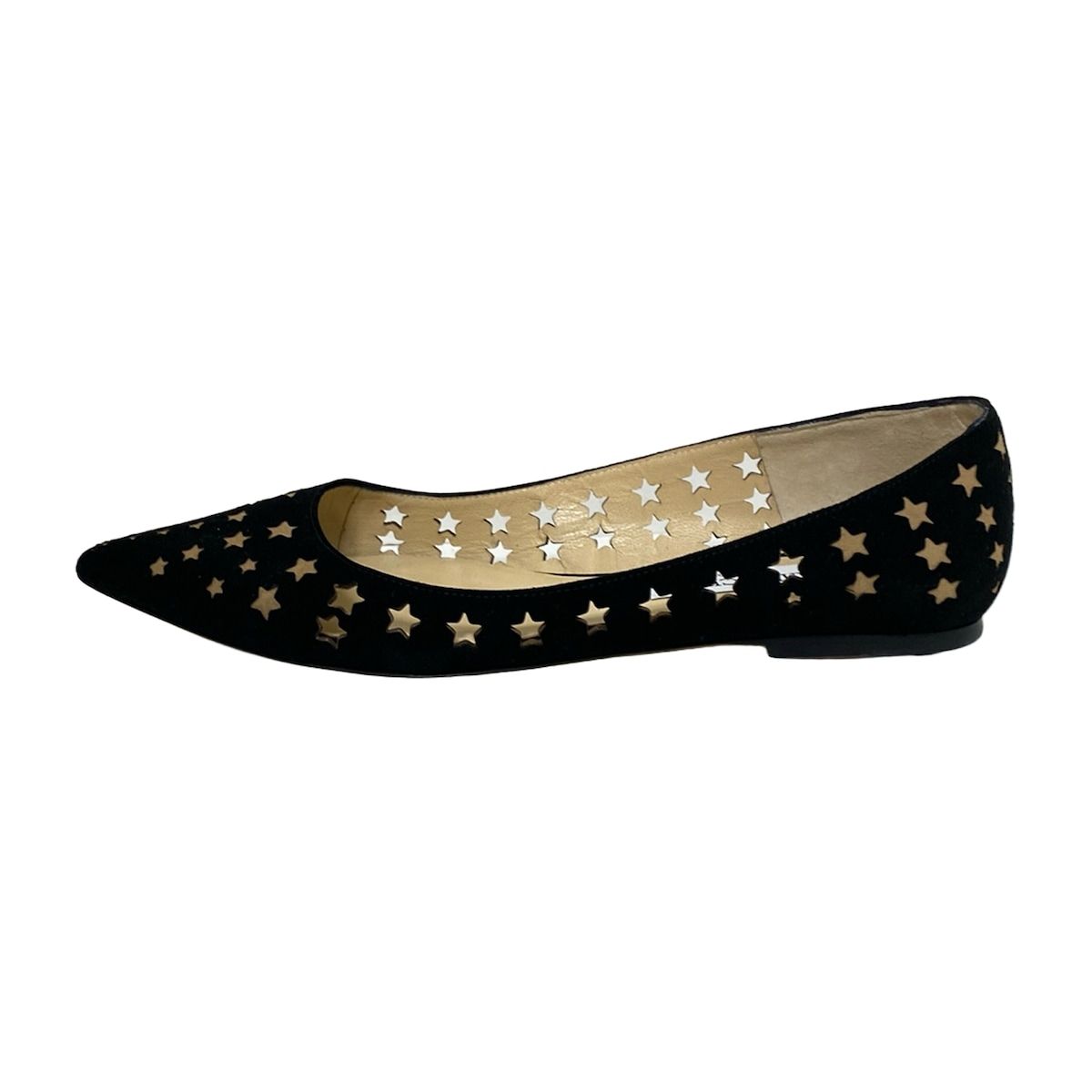 JIMMY CHOO ジミーチュウ フラットシューズ 37 1|2 レディース - 黒×ベージュ スターパンチング