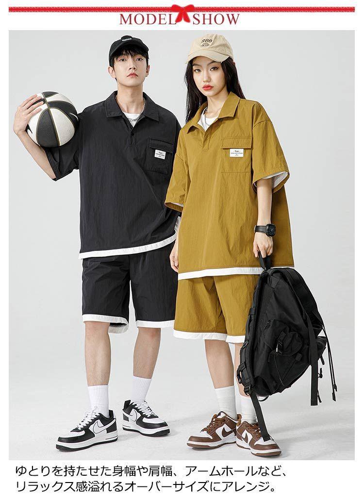 KEBOZ ベロア セットアップ ハーフジップポロ&ハーフパンツ KEBOZ ベロア セットアップ ハーフジップポロ&ハーフパンツ トップス