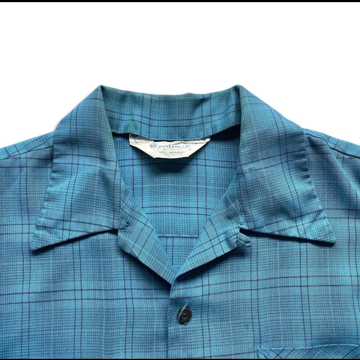 US 60s 50s オープンカラー シャツ 開襟 シャドーチェック オンブレ