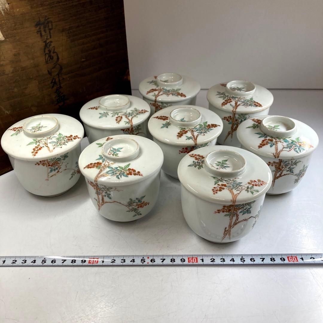 時代 柿右衛門手 蓋茶碗8客 木 東Y5-0601 タニコ