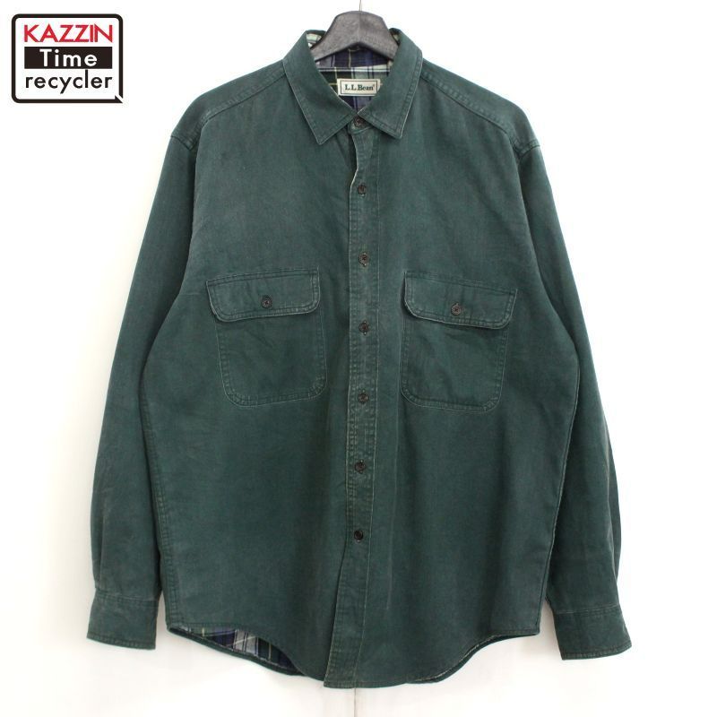 90s vintage L.L.Bean 無地 オイルド 裏地ネル 長袖シャツ メンズ 表記Mサイズ