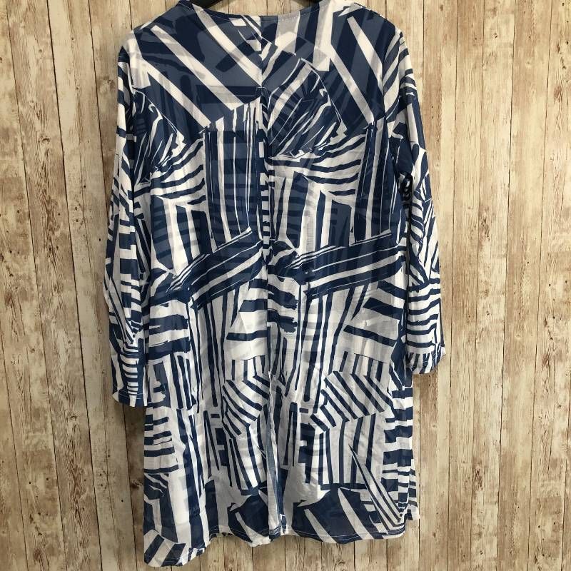 day to 線遊びのプリントレイヤードチュニック ブルー LL