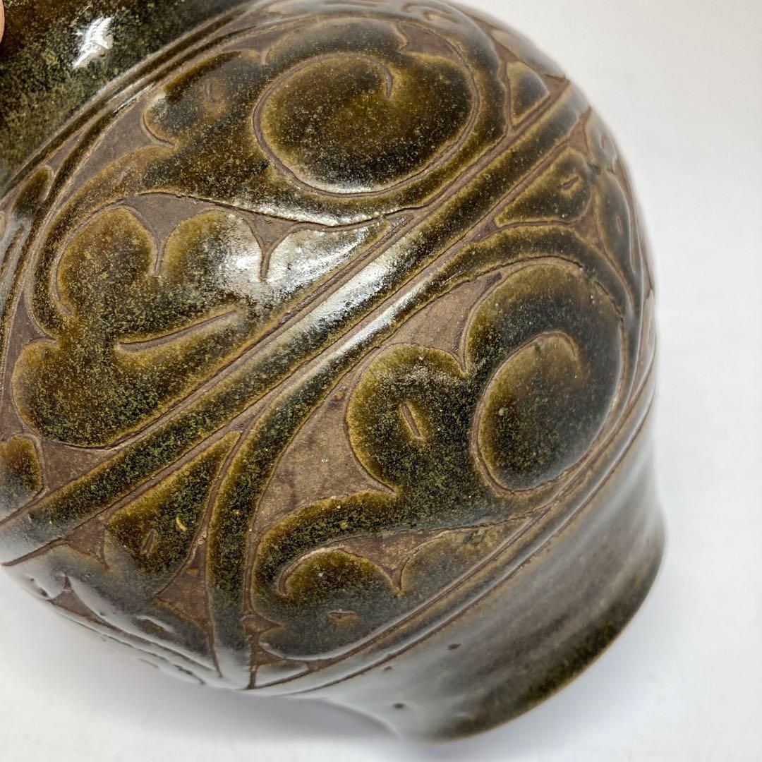 中国古玩 そば釉 かき落とし つぼ 東さ5-0517①