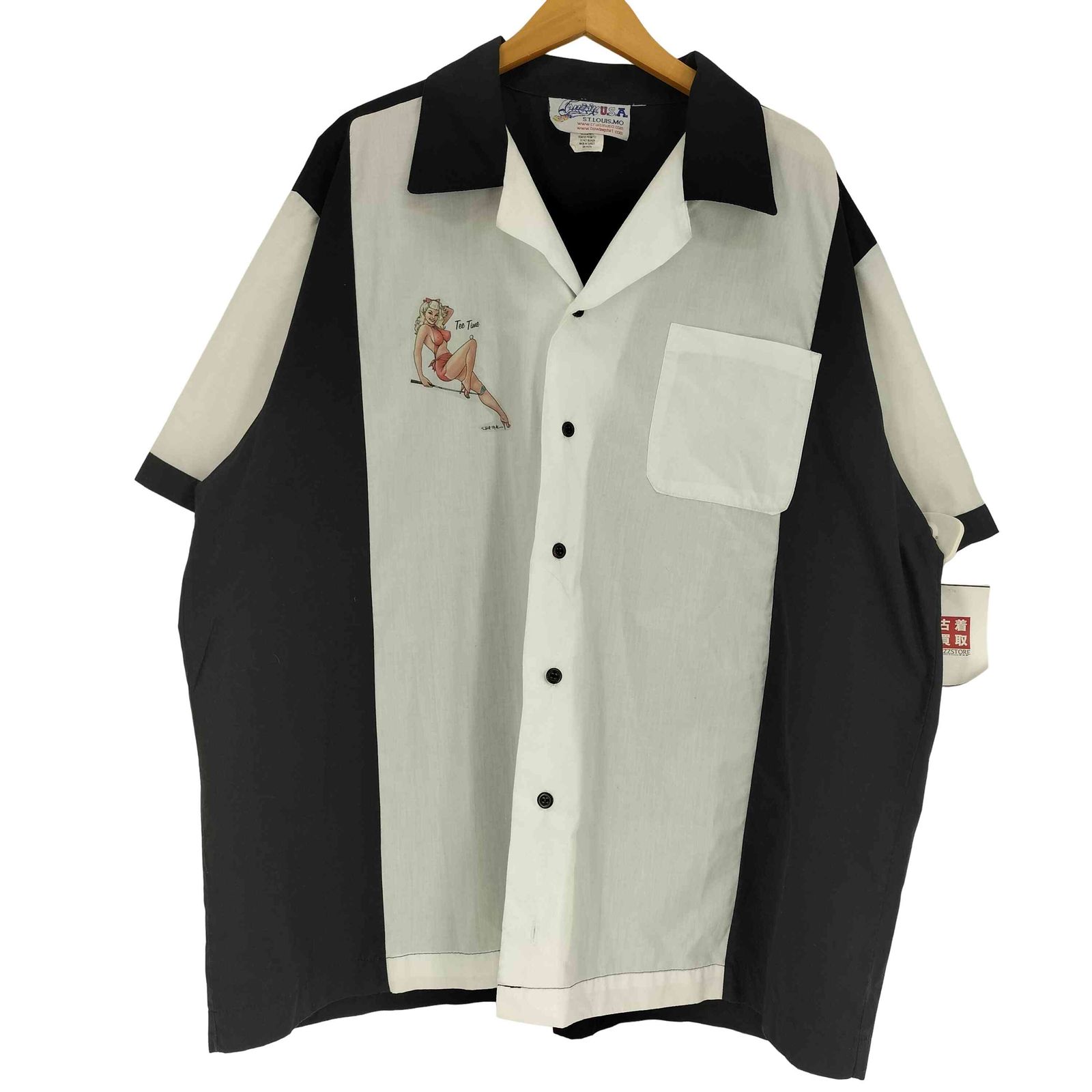 ユーズドフルギ USED古着 90S Cruisin PERMANENT PRESS Tee Time ガール プリント 開襟 オープンカラー ボーリング シャツ メンズ 表記無 