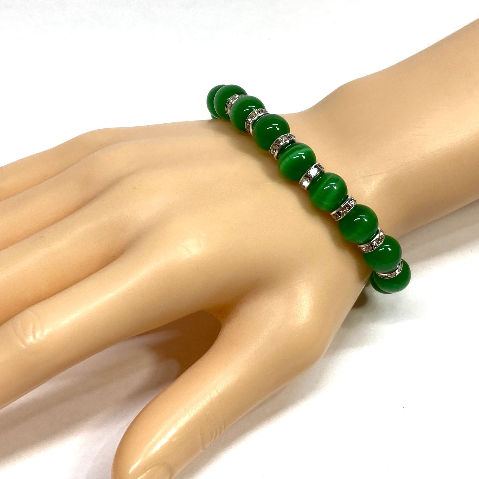 グリーン キャッツアイルチル ブレスレット 10mm 18cm メンズM