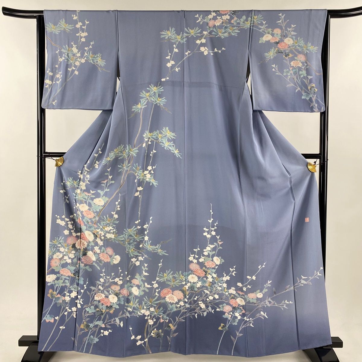 選ぶなら M 裄丈64cm 身丈162cm 訪問着 袷 青 松 菊 落款 加賀友禅 水野博 着物・浴衣