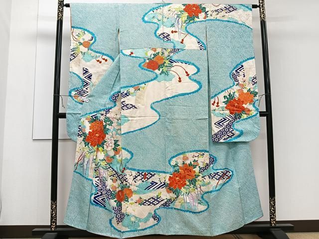 平和屋着物□豪華振袖 駒刺繍 絞り 道長花文 金彩 正絹 逸品