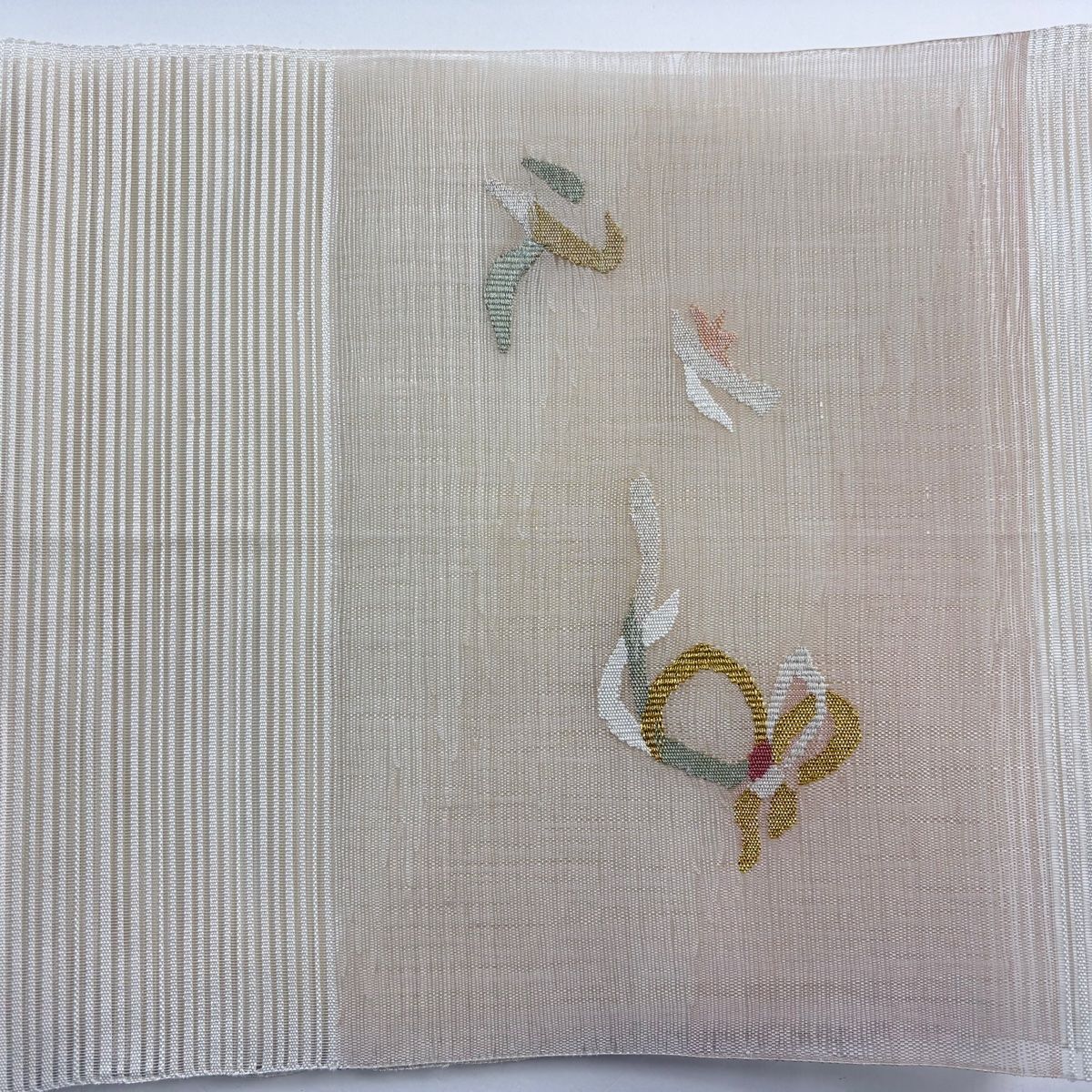 夏帯美品絽クリームツル名古屋正絹(新品)